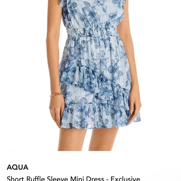 Aqua Blue Floral Ruffle V-Neck Mini Dress - Picture 2 of 5